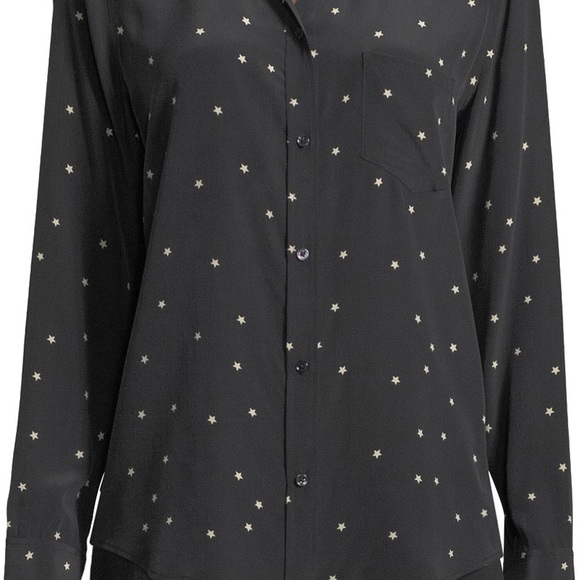 Rails Kate Silk Shirt Blouse in Black with Star Print - Picture 3 of 6